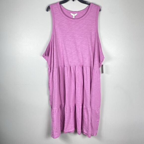 Terra & Sky Women's 4X Tier Dress Pink Sleeveless Cotton w Pockets Comfort - Picture 2 of 11